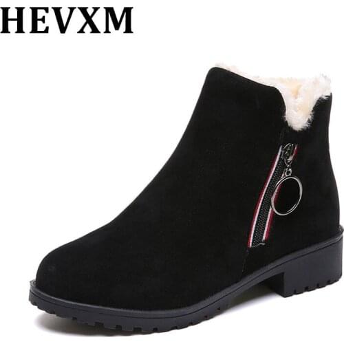 HEVXM Women Warm Flat Snow Boots Winter Fur Zip Platform Ankle Boot Ladies Plush Casual Comfort Shoes Female Fashion Short Boot