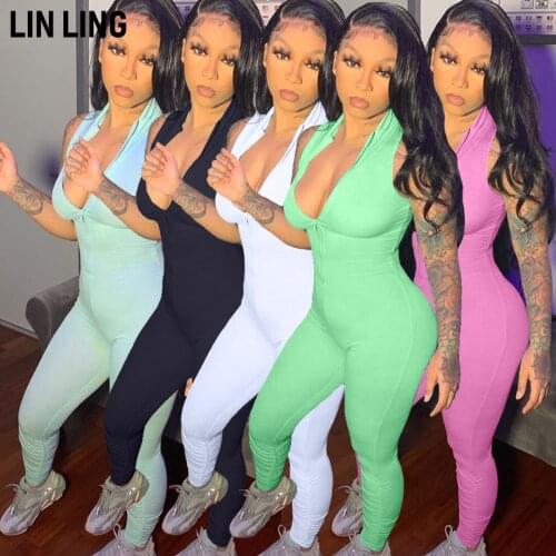 LINLING Women One Piece Outfits Bodycon Jumpsuit Long Sleeve See Through Party Jumpsuits Solid Color Strip Elastic Waist Tights