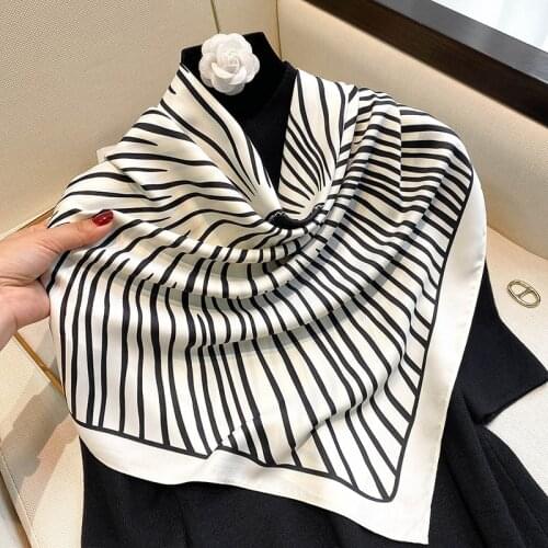 Square Silk Scarf for Women Kerchief Female Muslim Head Scarves Shwal Wrap Bandana Suit Spring Summer 90*90cm Hijab Foulard 2021