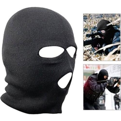 Winter Windproof Keep Warm Face Neck Wrapped Knitted Hat 3 Holes Balaclava Beanie Cap Prevent Cold Black Outdoor Cycling