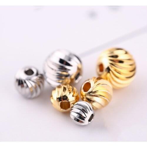 Gold Silver Metal Beads 3/4/6/7/10MM Carved Round Copper Spacer Loose Beads for Jewelry bracelet necklace making DIY accessories