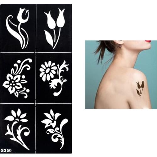 1 Sheet Fake Henna Stencil Tattoo Waterproof Temporary Flower Tattoo for Women Body Arm Leg Art Tattoo Sticker Paper Design S250