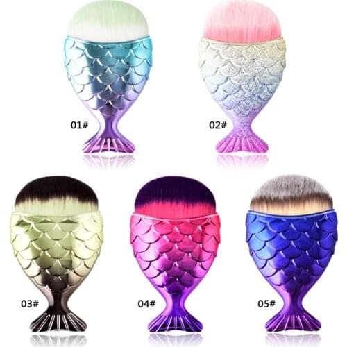 1 PCS Mermaid Fish Tail Brushes Powder Blusher Foundation Contour Blending Makeup Brush Tool Cosmetics 5 Colors #261211