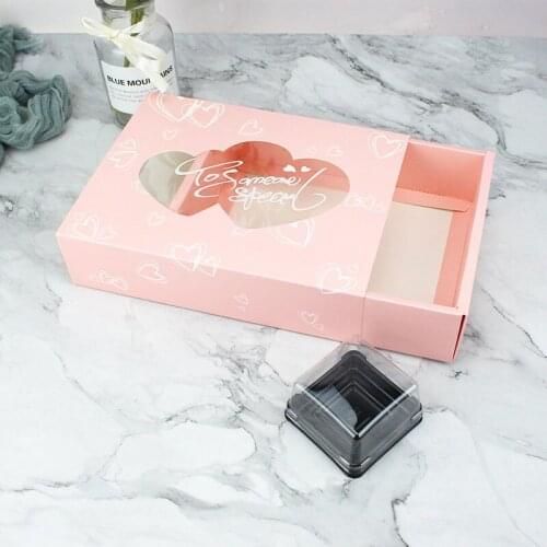 10pcs/lot-22*17*5.5cm Clear Window Pink Pastry Gift box 6 Grain Puff Box Pushcake Box DIY Baking Packaging