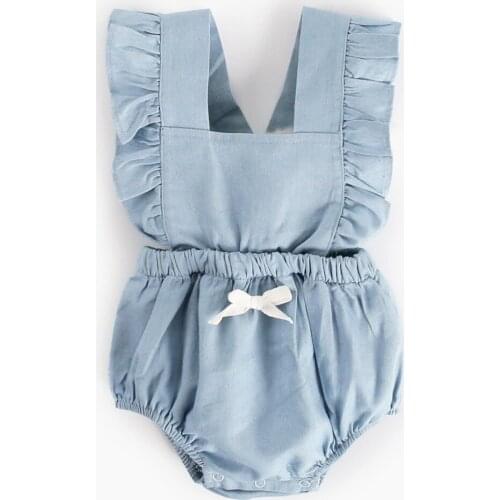 100% Brand Baby Girls Clothes Cotton Backless Denim Onesie 2018 Ruffle Sleeveless Summer Newborn Infant Baby Girls Romper