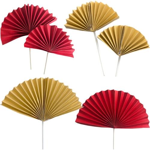 5PCS Paper Fan Cake Cupcake Decoration Birthday Picks Topper Flags Favors Card Insert Dress Up Party Cake Decorating Supplies