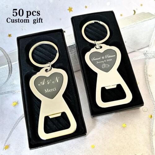 50x Personalized wedding gifts for guests Souvenirs Favour Love Heart Keyring Bottle Opener Keychain Favor Gift Souvenir