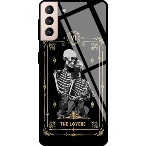 Lovers Tarot Card Occult Astrology Skull Tempered Glass Case For Samsung Galaxy S21 Ultra Note 20 S8 S9 S10 Note 10 Plus S20 FE