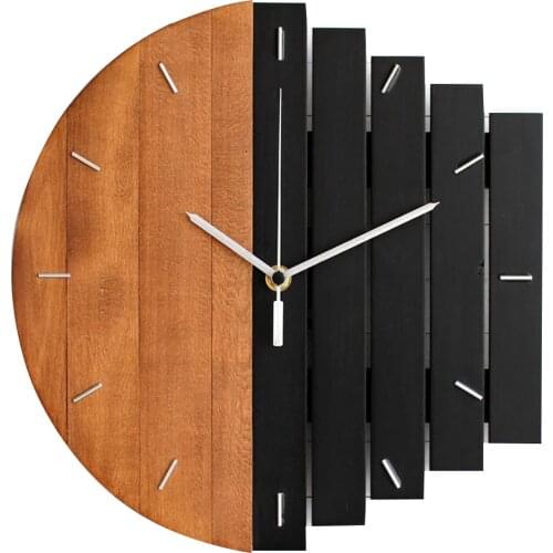 Wooden Wall Clock DIY Pointer Practical Quartz Office Bedroom Industrial Style Home Decor Hanging Color Block Bar Vintage