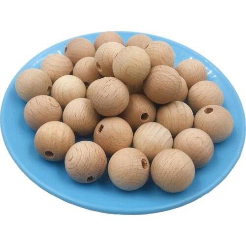 Wooden Teether 100pcs (10mm-20mm) Chew Beech Beads Unfinished DIY Jewelry Teething Necklace Accessories Baby Teether