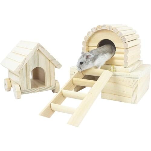 Wooden Hamster Nest Golden Bear Toy Chipmunk Hamster Ladder Hamster Cage Landscaping Supplies Hamster Accessories Small Pet Nest