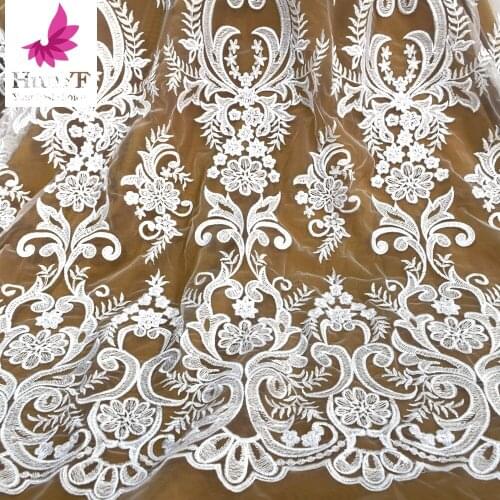 French Bridal Tulle Embroidery Lace Sequence Fabrics For Wedding Dress HY1405
