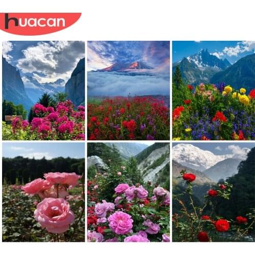 HUACAN Mountain Landscape Oil Painting Drawing On Canvas HandPainted Art Gift DIY Picture By Number Peony Flower Kits Home Decor