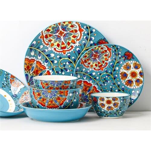 Stoviglie in ceramica stile bohemien fiori rotondi Bone China 6/8/10 pollici piatto ciotola piatto cucina domestica forniture