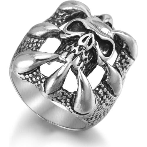 Hip Hop Style Punk Devil Dragon Claw Titanium Steel Skull Ring Halloween Mens Finger Accessories Punk Gothic Mens Jewelry