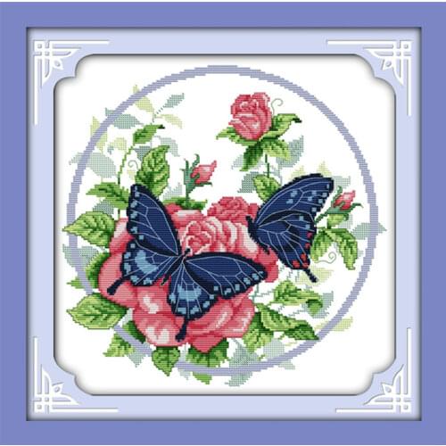 Fly butterfly cross stitch kit flower 18ct 14ct counted fabric canvas stitching embroidery DIY handmade needlework plus