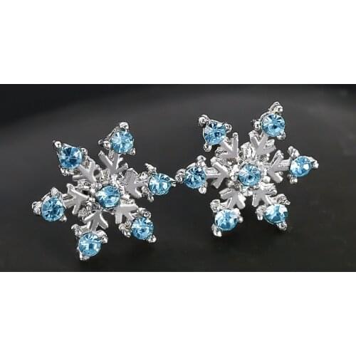 Trendy Fashion Simple Light Sea Blue Inlaid Blue Zircon Stud Earrings for Women Girls Party Snowflake Earrings Jewelry