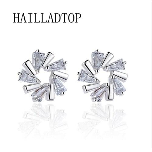 Trapezoid CZ Fashionable Crystal Stud Earring Christmas Earrings Pendientes Mujer Moda Men Bijoux Nausnice Brilliant Flower