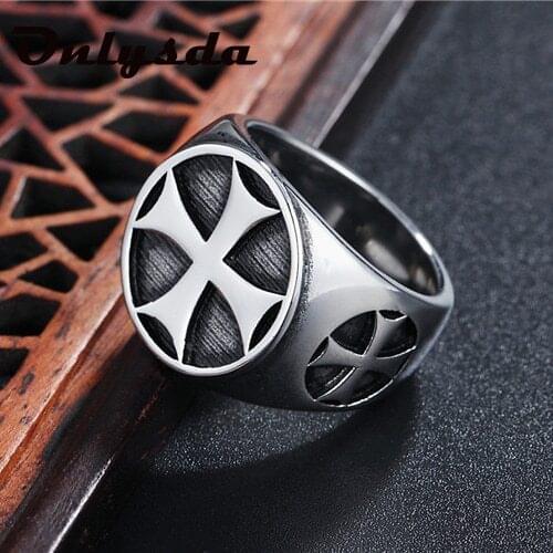 Saint Benedict Cspb Gold Black Cross Men Rings Punk Hip Hop for Boyfriend Male Stainless Steel Jewelry Creativity Gift Wholesale