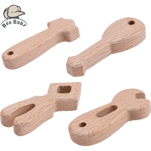 4PC Beech Wood Tools Blocks Baby Toys Montessori DIY Educational Toy Toddler Creative Wrench Tool Shape Teething Toys For Kids