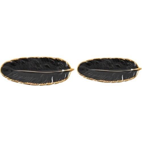 Gold-Plated Ceramic Plate Set Feather Design Tableware Accessories Dessert Fruit Plate Kitchen Dinner Plate