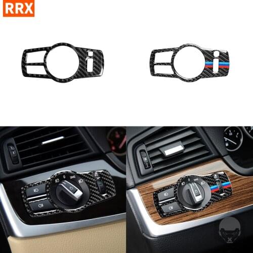 For BMW 5 Series F10 F07 F01 F25 F26 Carbon Fiber Sticker Trim Headlight Switch Headlamp Frame Cover Interior Car Accessories