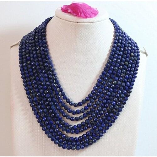 Natural lapis lazuli stone 6mm round beads 8 rows diy necklace 18"B649
