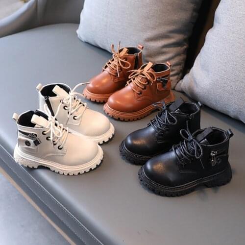 New British Style Childrens Martin Boots for Boys and Girls Soft Leather Non-slip Single Boots Lace-up Zipper Ankle Boots Hot