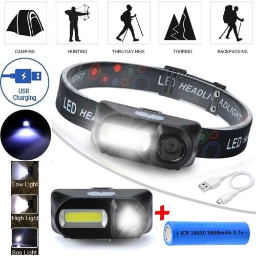 All New Headlights Round Lights With Rechargeable Cob Led 6-mode Headlights With Adjustable Headlights +18650 Battery Waterproof