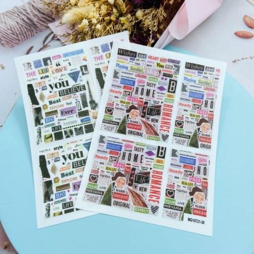 New English Poster Pattern Nail Art Sticker Self-adhesive Transfer Decal 3D Slider DIY Tips Nail Art Decoration Manicure Package