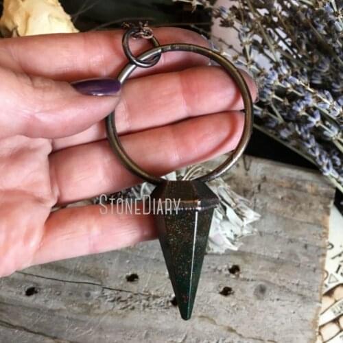 NM39949 Crystal Pendulum Necklace Bloodstone Necklace Gypsy Jewelry Witchy Jewelry Gothic Jewelry Long Layering Necklace