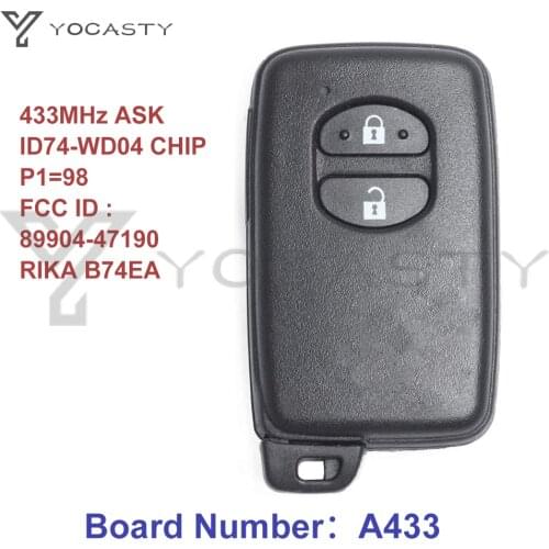 YOCASTY 89904-47190 433MHz A433 Board ID74-WD04 Chip Black Smart Key For 2008 2009 2011 2013 2014 Toyota Prius IQ RIKA B74EA