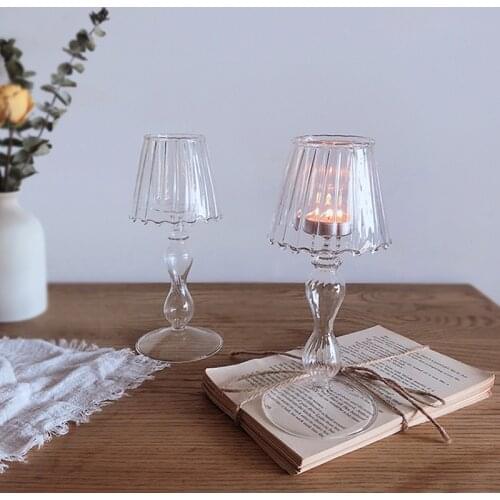 Transparent Glass Candle Holder Candlestick Aromatherapy Table Lamp Shape Romantic Wedding Christmas Party Decor Home Decoration