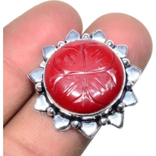 Carved-Coral Ring Silver Overlay over Copper , Size: 8.25, R5034