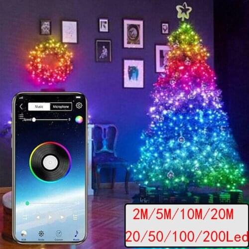 Christmas Lights 20M 200 LED USB String Lights Bluetooth App Remote Control Waterproof Outdoor RGB Lamp For Wedding Party Decor