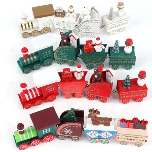 4 Knots Christmas Train Painted Wooden Christmas Decoration for Home with Santa Kids Toys Ornament Navidad 2019 New Year Gift