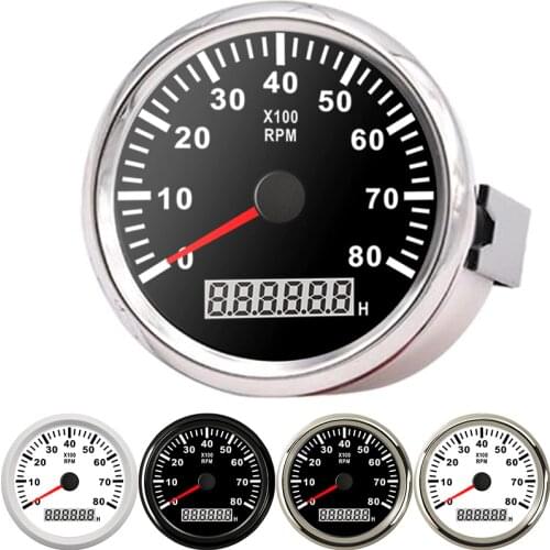 Waterproof 85mm 8000 RPM Tacho Tachometer Gauge REV Counter With Hour meter digital Gasoline Diesel 12V 24V Red Backlight