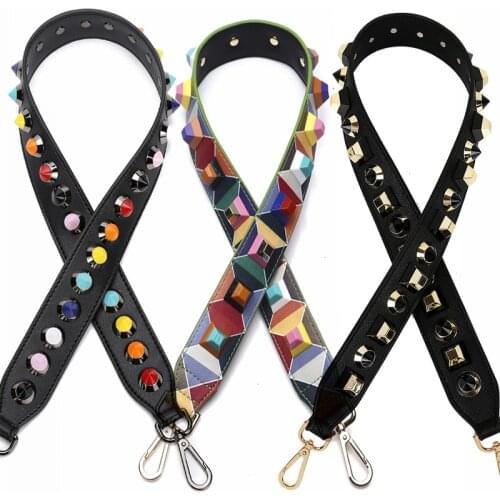 Trendy Genuine Leather Rivet Shoulder Bag Strap Women Handbag Strap Bag Accessory Bag Strap Ladies Long Strap Female