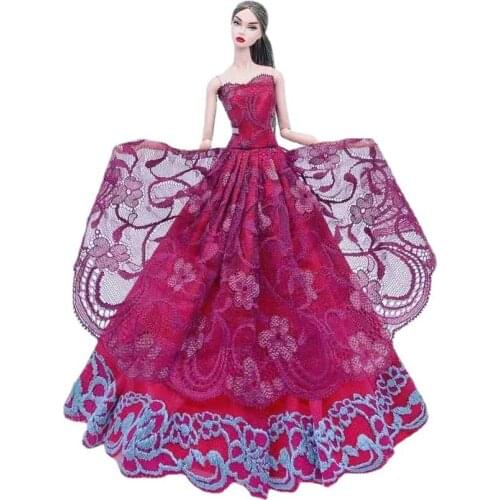11.5" Wine Floral Lace Wedding Dress For Barbie Clothes Princess Outfits Party Gown For Barbie Dolls Accessories Kids Toys Gift