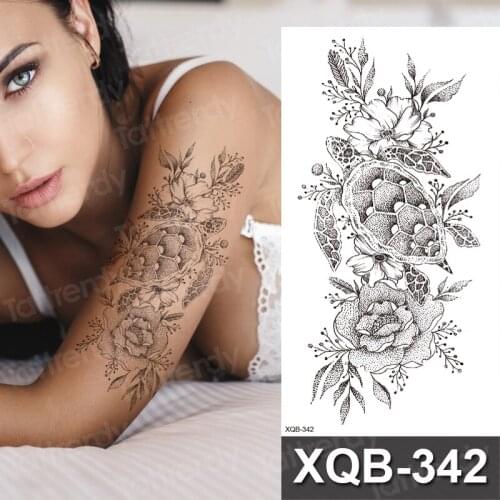 Waterproof Temporary Tattoo Sticker Black Flowers Rose Peony Text Flash Tattoos Henna Mandala Body Art Arm Fake Tatoo Women Men