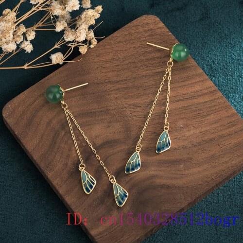 Green Jade Bead Ear Studs Crystal Amulet Chalcedony Gifts Women Fashion 925 Silver Earrings Zircon Natural Gemstone Jewelry