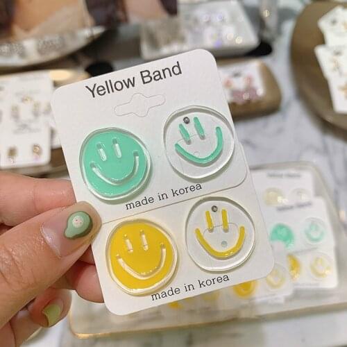 2019 New Arrival Round Acrylic Women Trendy Stud Earrings Korean Smile Face Korean Creative Acrylic Earrings Female Jewelry