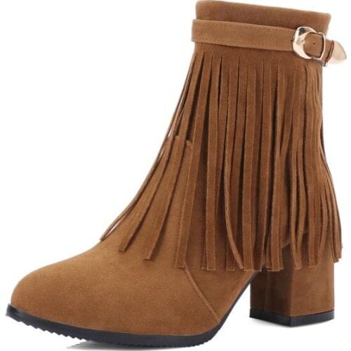 Big Size 9 10 11-17 boots women shoes ankle boots for women ladies boots Belt buckle fringe back zipper