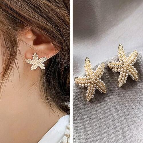 Elegant Earrings Statement Pearl Ocean Sea Star Stud Earrings for Women Jewelry Gifts Brincos