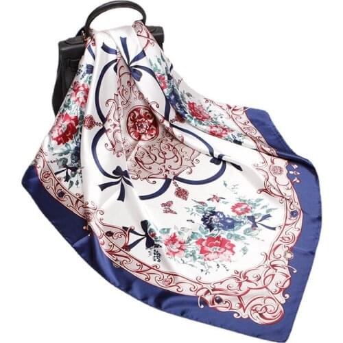 2021 New Imitation Silk Square Scarf Female 90 Satin Mothers Day Silk Scarf Ribbon Flower