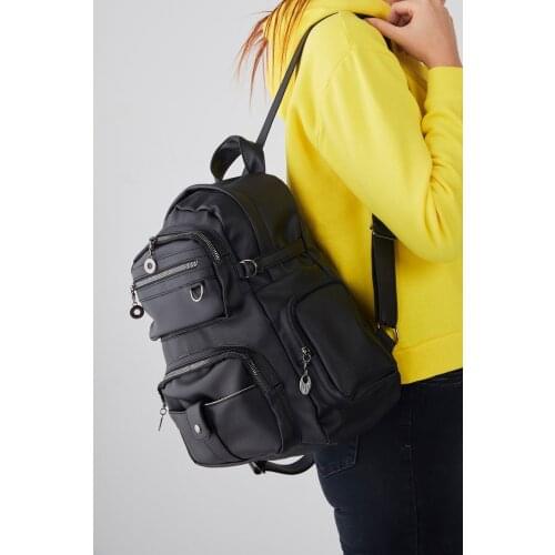Women Black Backpack Zipper Quality