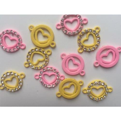 100pcs 21x15mm Lovely Heart bracelet beads Multi Color Pave Rhinestone Connector Bracelet Charms beads Diy beads
