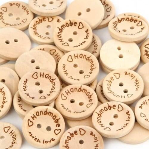 100pcs/Pack Handmade with love Wood Buttons Practical Laser Engraving Round Button DIY Handcraft Decoration Sewing Accessories