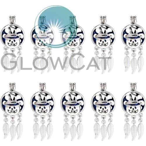 10X K925 Pumpkin Lantern Witch Hat Dream Catcher Beads Cage Locket Pendant Perfume Diffuser Stone Pearl Cage