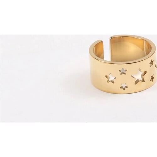 2021 New Design Hollow Out Star Ring Style Gold Plated Stainless Steel Star Finger Ring For Women Girls Jewelry Wholesale